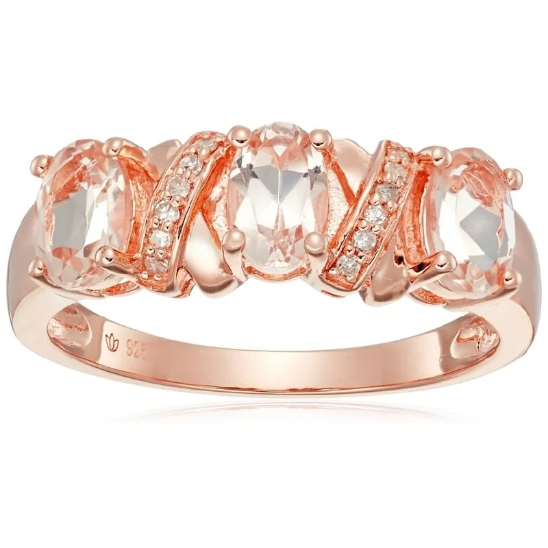 Women’s modern band ring-Rose Gold-Plated Silver, Diamond Accented Ring - Pink