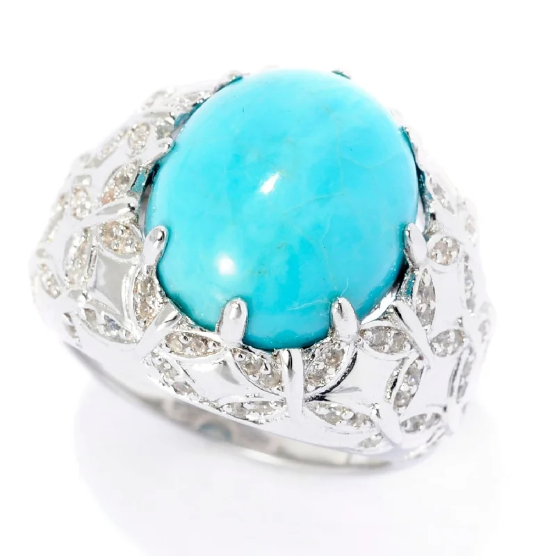 Women’s diamond cluster ring-925 Sterling Silver Kingman Turquoise and White Natural Zircon Ring