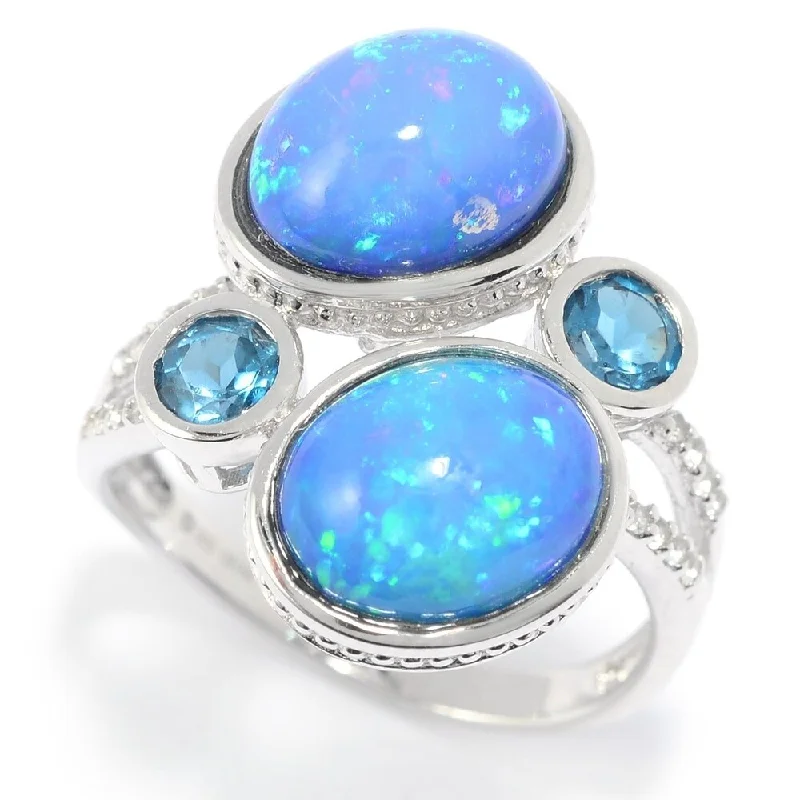 Women’s trendy ring-Sterling Silver Ethiopian Opal Doublet & BlueColor Topaz Ring