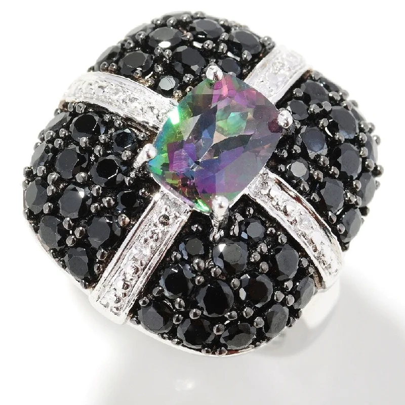 Women’s silver stackable ring-Platinum O/ Silver 4.63Ctw Mystic Topaz & Black Spinel Ring