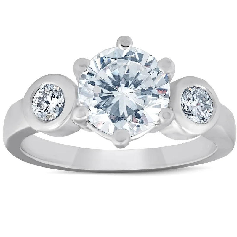 Women’s engagement ring-4ct F VS1 Round Briliant Cut Solitaire 3-Stone Ring Set 14K White Gold