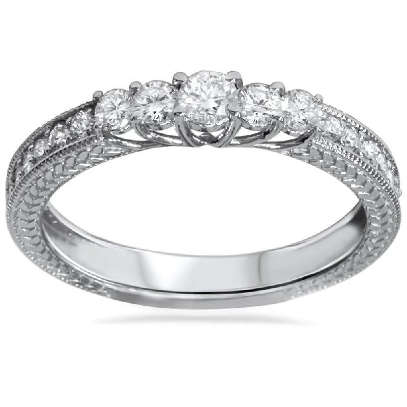 Women’s designer ring-14k White Gold 1/2ct TDW Vintage Inspired Diamond Five Stone Anniversary Ring