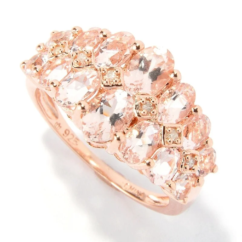 Women’s black diamond ring-18K Rose Vermeil 2.75ctw Multi Oval Morganite & Diamond Ring Size 7 - Pink