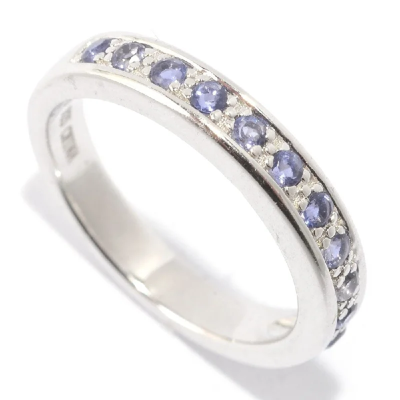 Women’s custom-made engagement ring-White Platinum over Silver Multicolor Round Iolite Midi Ring