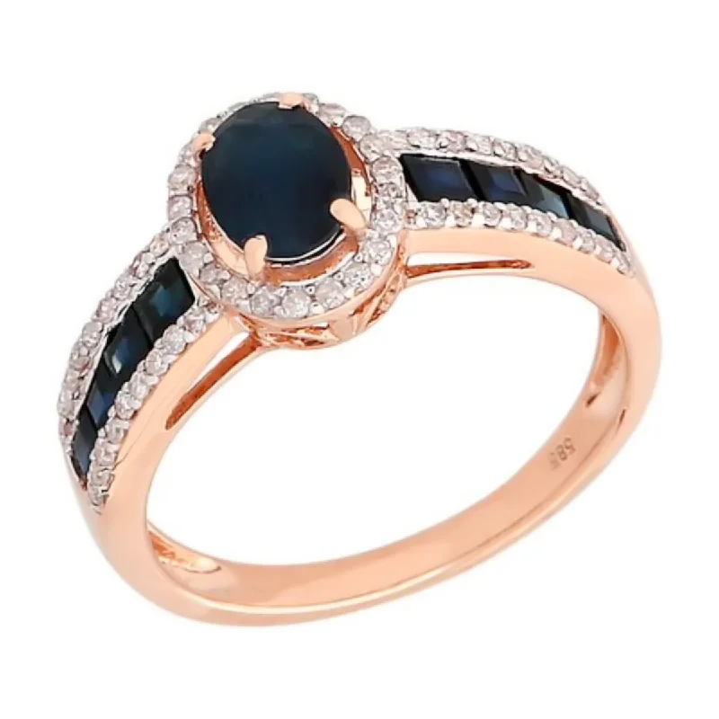 Women’s heart-shaped diamond ring-14K Gold Blue Sapphire and Diamond Ring