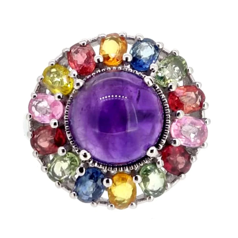 Women’s custom-made engagement ring-925 Sterling Silver African Amethyst and Multi Sapphire Ring