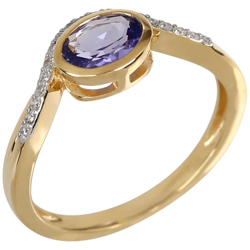 Women’s cubic zirconia ring-18Kt Yellow Gold Tanzanite and Diamond Ring