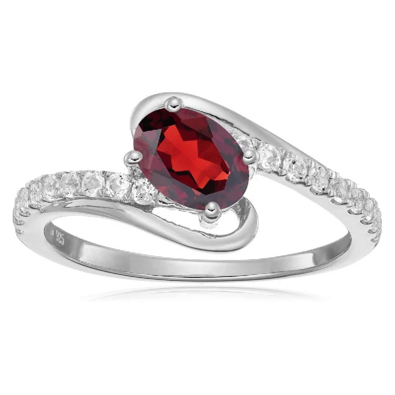 Women’s wedding set-925 Sterling Silver Red Garnet and White Topaz Ring