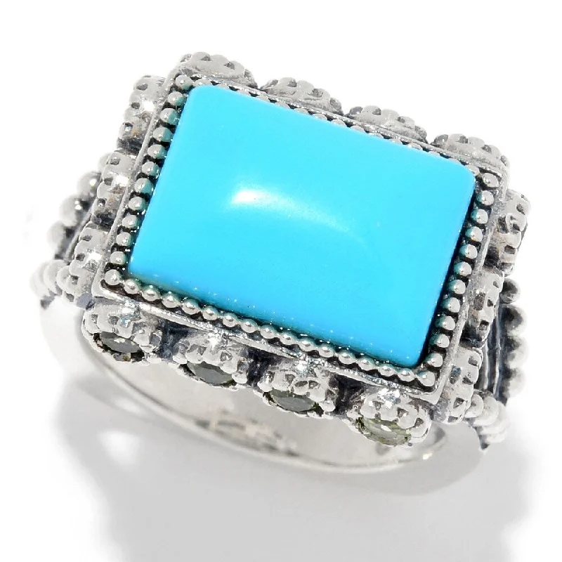 Women’s silver gemstone ring-925 Sterling Silver Peridot and Sonora Beauty Turquoise Ring