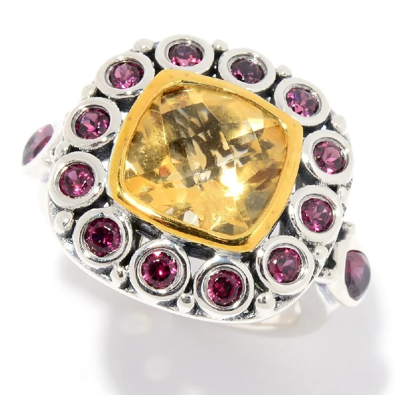 Women’s silver engagement ring-925 Sterling Silver Rhodolite Garnet and Citrine Ring