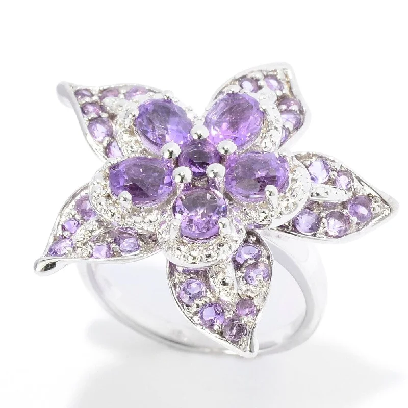 Women’s wedding set ring-Sterling Silver 2.5Ctw Oval & Round African Amethyst Flower Ring