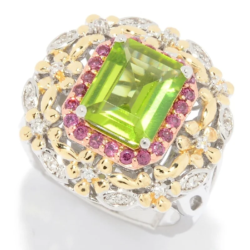 Women’s diamond eternity band-Sterling Silver 3.75ctw Peridot, Rhodolite & White Zircon Flower Ring