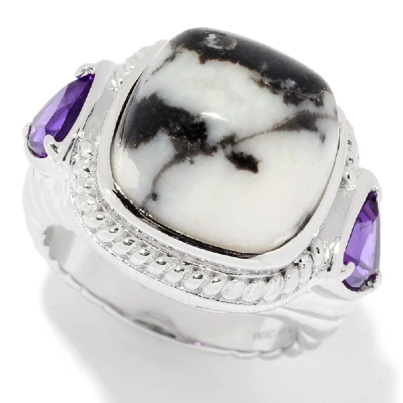 Women’s classic ring-Sterling Silver Cushion & Trillion Gemstone Textured Ring