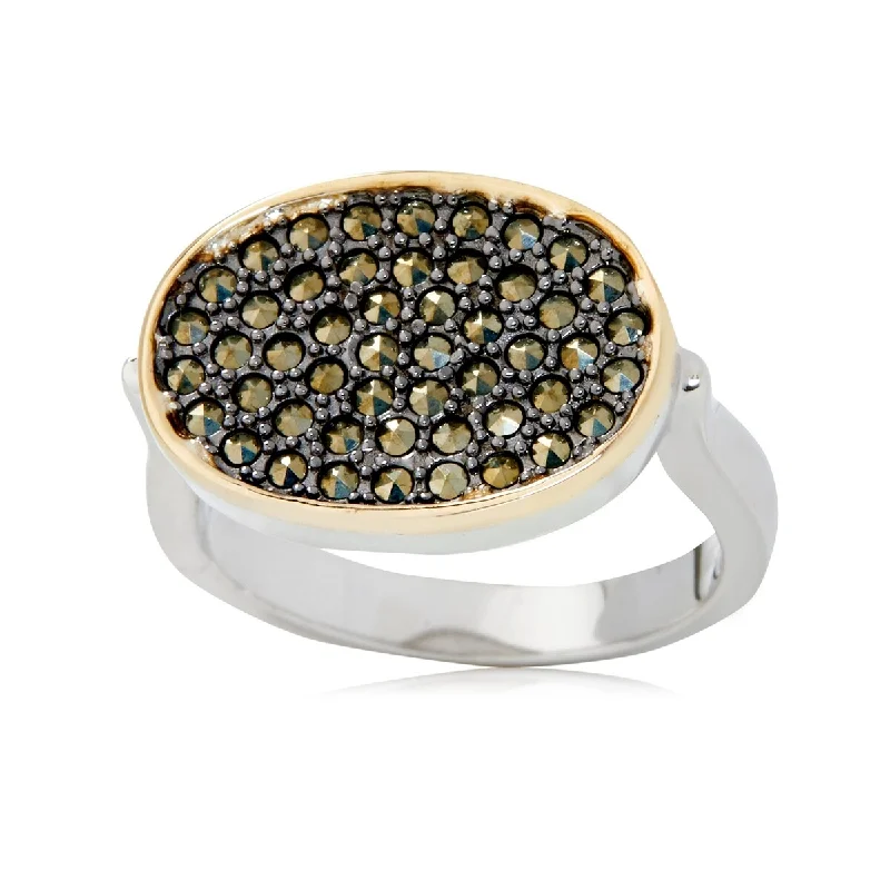 Women’s floral ring-14k Gold and Sterling Silver Marcasite Ring