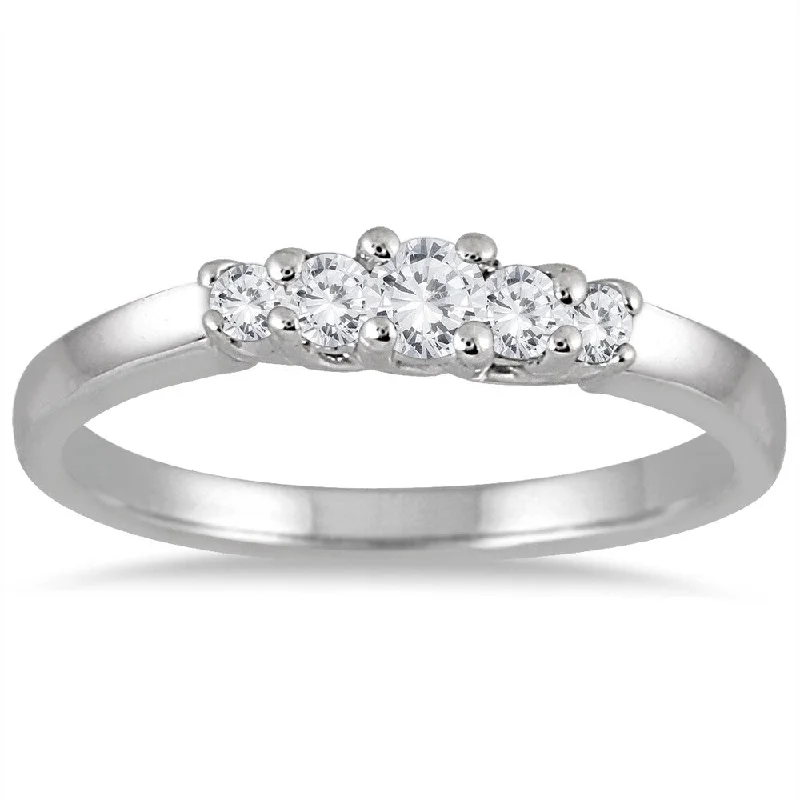 Women’s double ring-Marquee Jewels 10k White Gold 1/4ct TDW Diamond 5-stone Ring