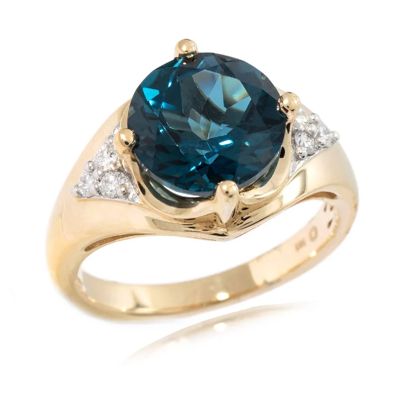 Women’s diamond eternity band-14Kt Yellow Gold London Blue Topaz and Diamond Ring