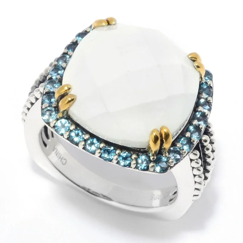 Women’s chunky ring-925 Sterling Silver White Magnesite, London Blue Topaz Ring