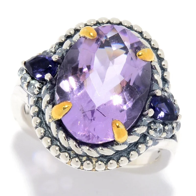 Women’s cocktail ring-925 Sterling Silver Pink Amethyst and White Natural Zircon Ring