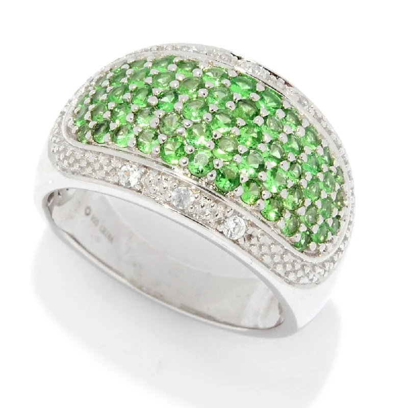 Women’s diamond ring-Sterling Silver 1.32ctw Tsavorite & White Zircon Wide Band Ring