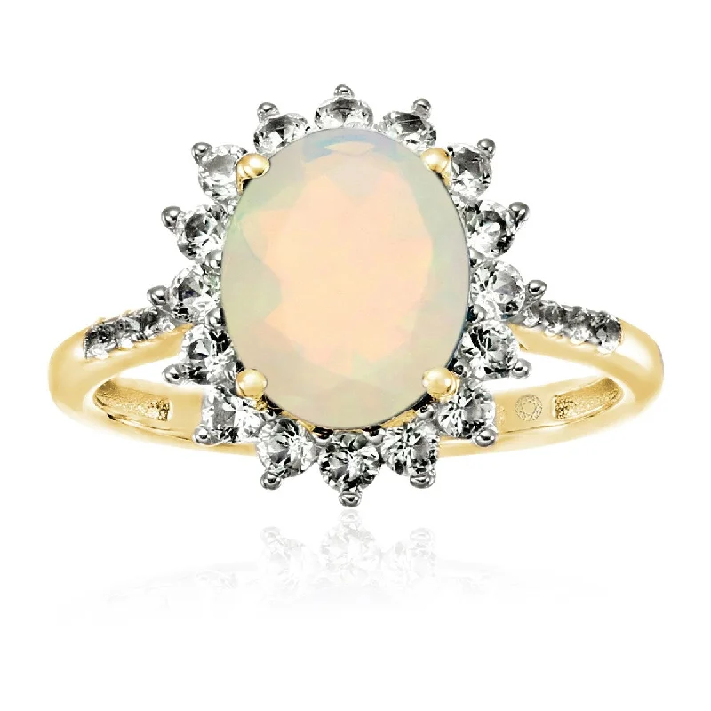 Women’s engagement ring-Yellow Gold Over Sterling Silver Ethiopian Opal and Created White Sapphire Ring