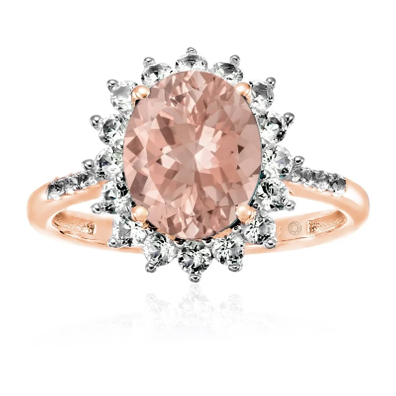 Women’s rose gold wedding ring-Rose Gold Plated Over Sterling Silver Morganite,Created White Sapphire Ring