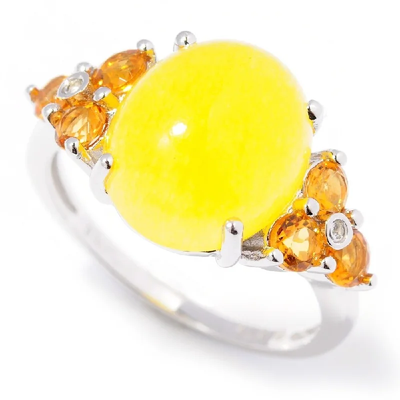 Women’s family ring-925 Sterling Silver Yellow Jade, White Topaz,Madeira Citrine Ring