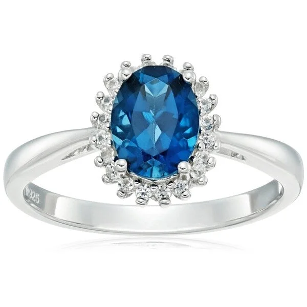 Women’s engagement band-Sterling Silver London Blue Topaz, Created White Sapphire Ring, SZ 7