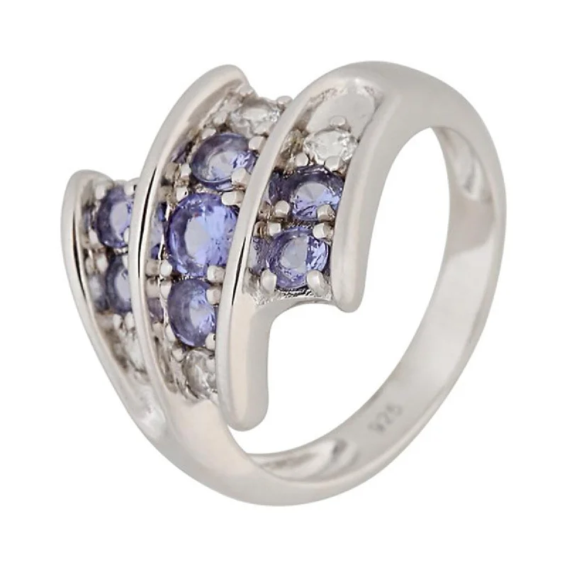 Women’s modern ring-925 Sterling Silver Tanzanite and White Natural Zircon Ring