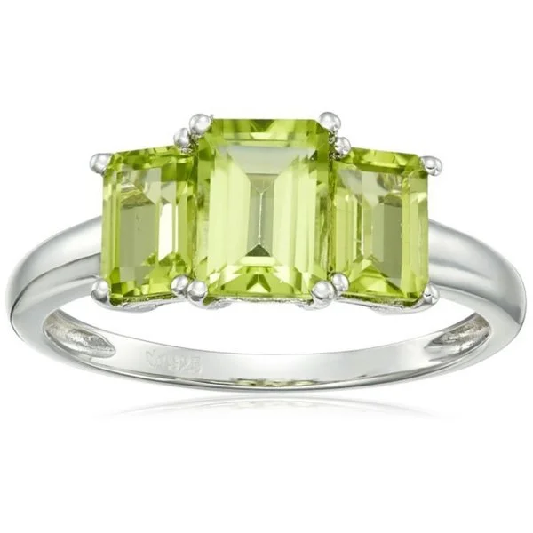 Women’s heart-shaped ring-Sterling Silver Peridot Octagon 3-Stone Ring