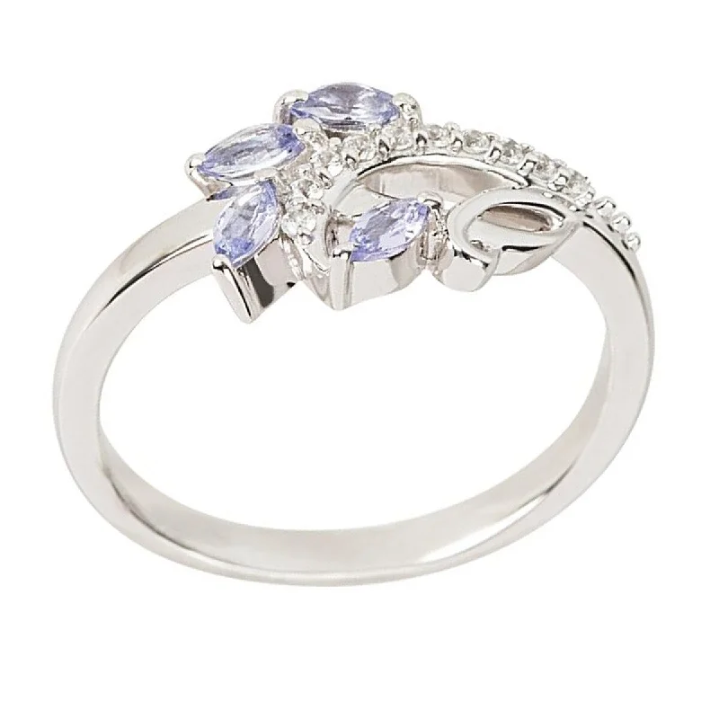 Women’s heart-shaped ring-925 Sterling Silver Tanzanite and White Natural Zircon Ring