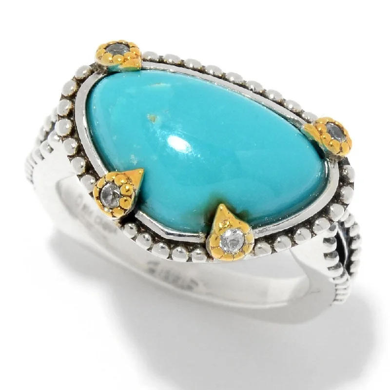 Women’s heart-shaped ring-Sterling Silver 15 x 10mm Triangular Royston Turquoise & White Zircon Ring Size - 6