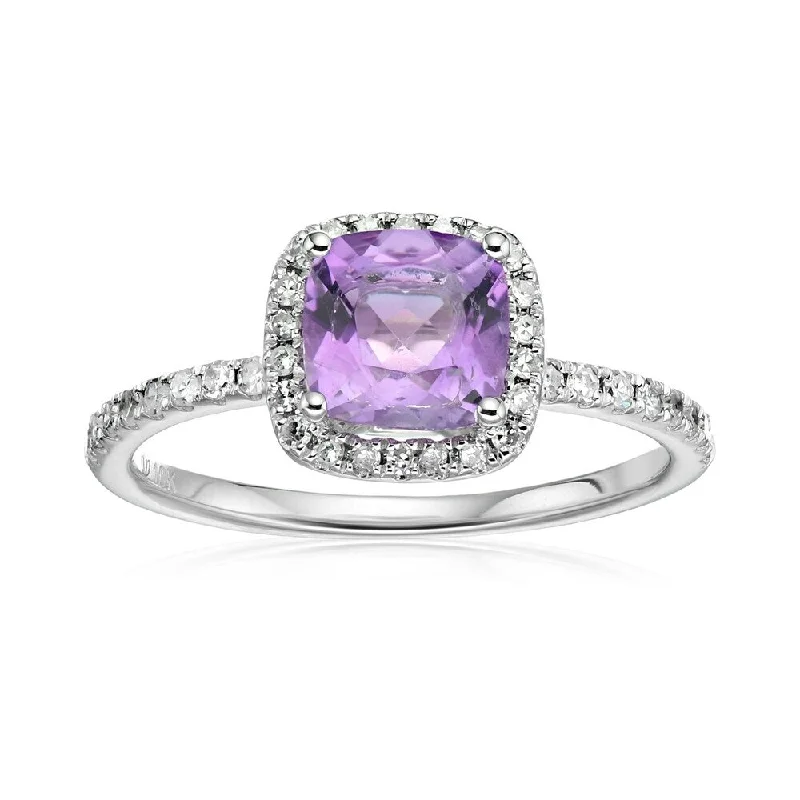 Women’s vintage wedding ring-10k White Gold African Amethyst & Diamond Ring