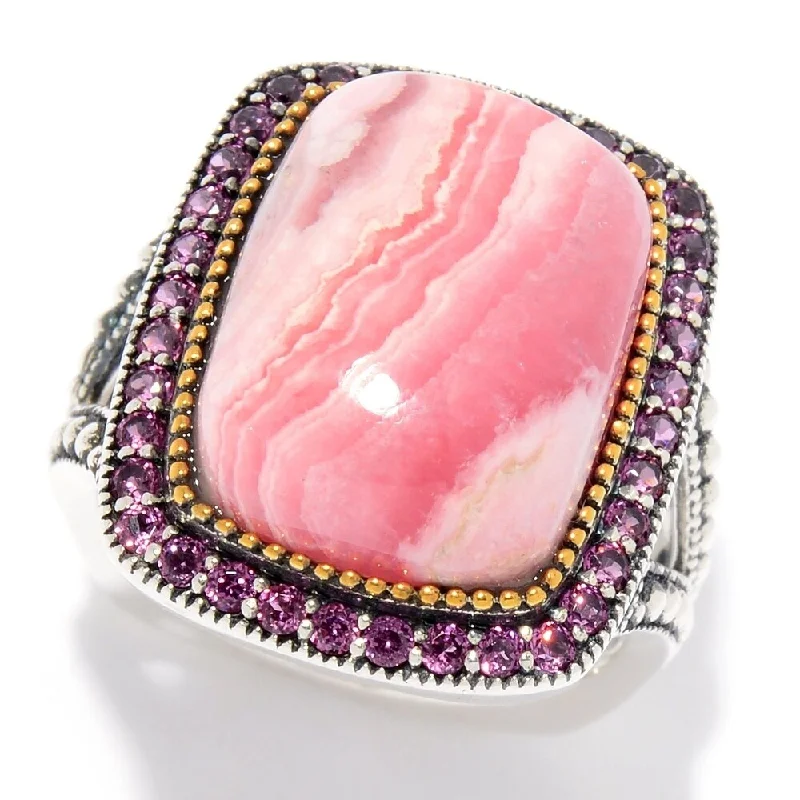 Women’s pinky ring-Sterling Silver 16 x 12mm Rhodochrosite & Rhodolite Ring