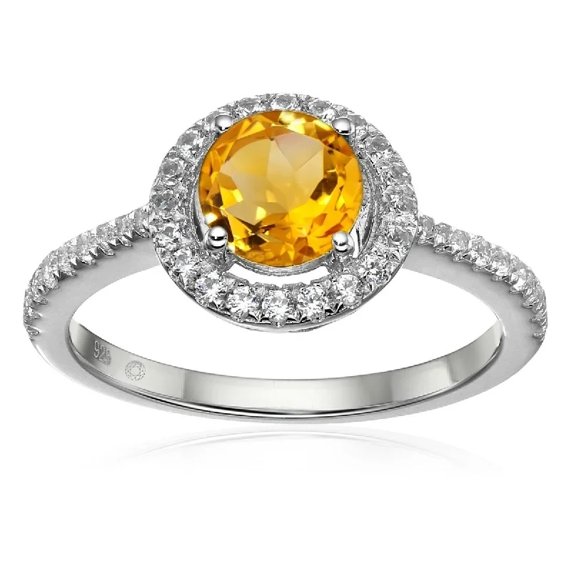 Women’s trendy ring-925 Sterling Silver Citrine and Created White Sapphire Ring