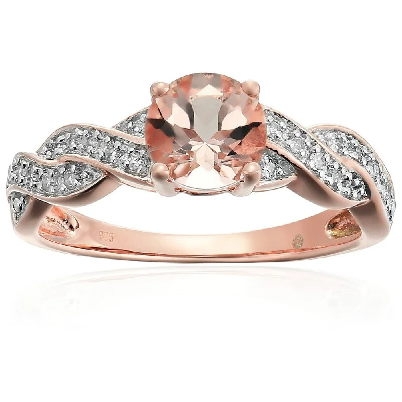 Women’s carved ring-Rose Gold-plated Silver Morganite & Diamond Ring