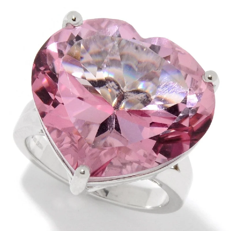 Women’s celestial ring-Sterling Silver 21.20ctw Heart Cut Pink Quartz Ring