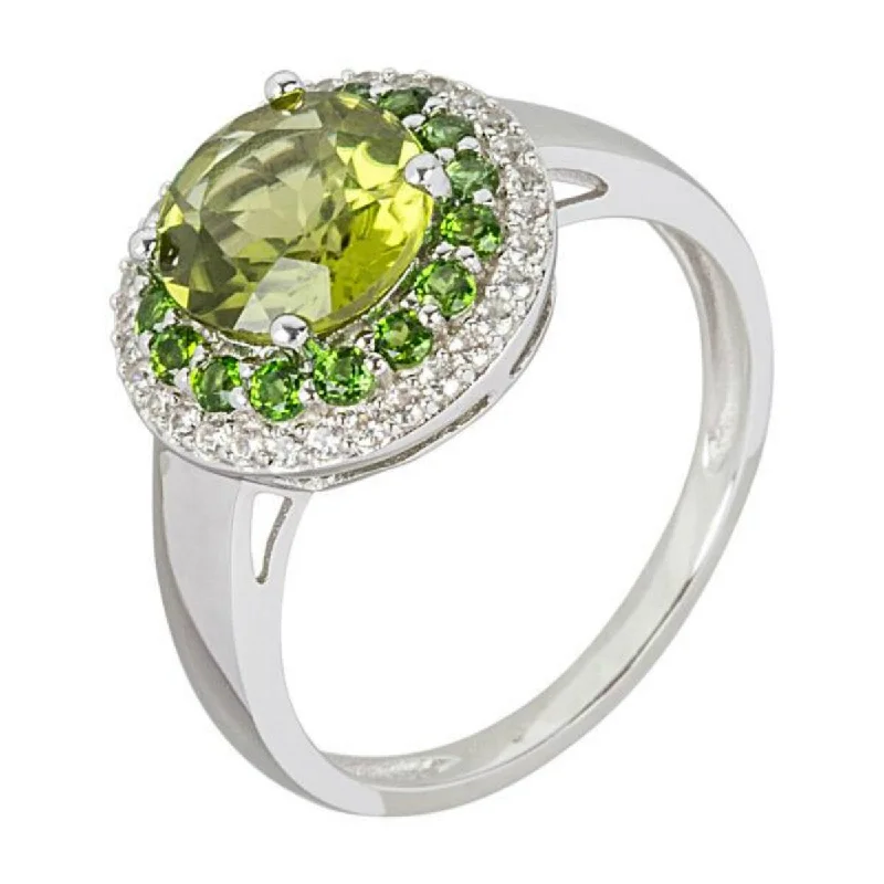 Women’s family ring-925 Sterling Silver Peridot and Chrome Diopside Ring