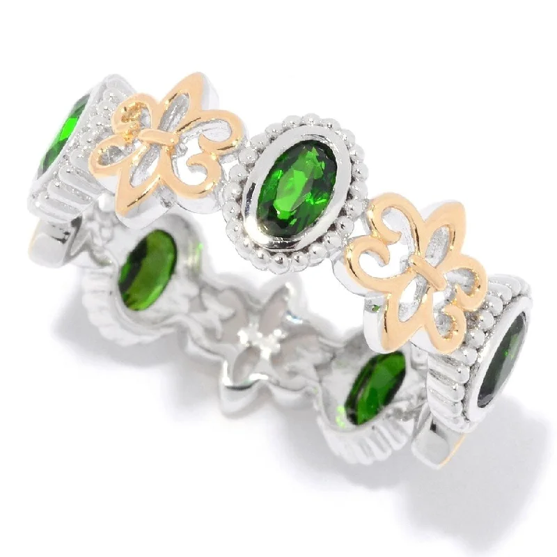 Women’s chunky ring-Sterling Silver Oval Chrome Diopside Fleur-de-lis Eternity Band Ring