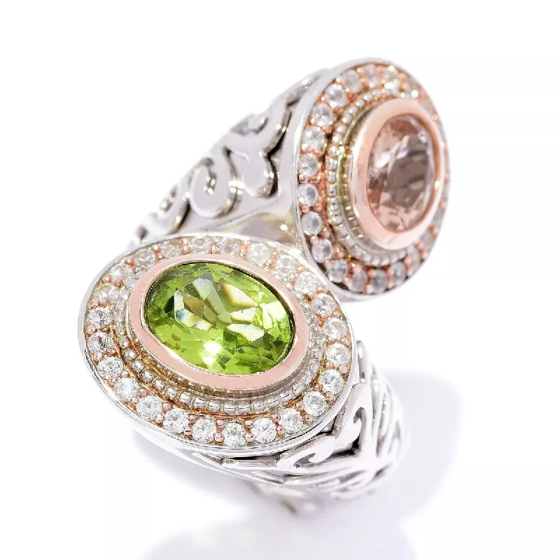 Women’s mixed metal ring-Dallas Prince Designs 3.96ctw Peridot, Morganite & White Zircon Bypass Ring