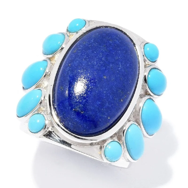 Women’s luxury ring-20 x 12mm Oval Shaped Lapis & Sonora Beauty Turquoise Ring