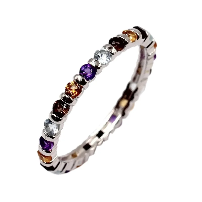 Women’s men’s style ring-925 Sterling Silver Multi Gemstone Eternity Band Ring