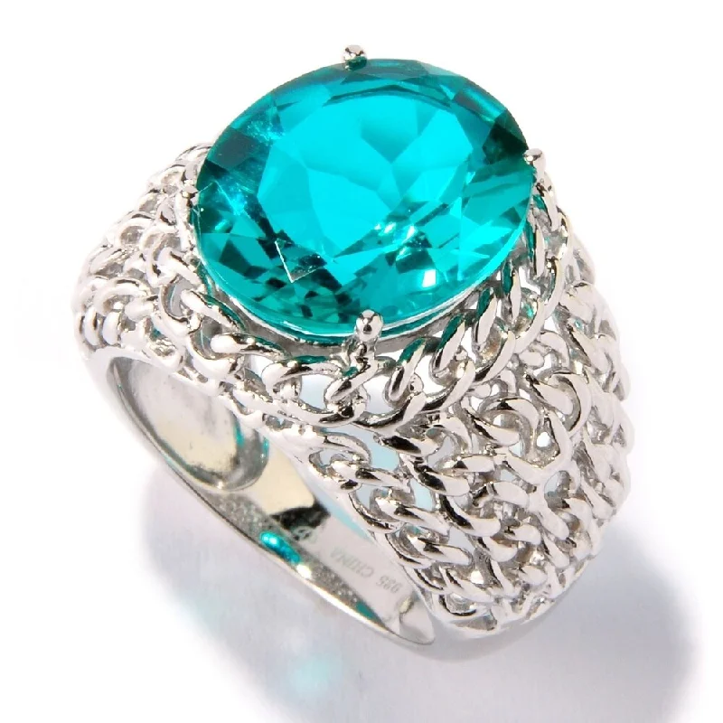 Women’s heart-shaped ring-Sterling Silver 7.45Ctw Paraiba Doublet Cocktail Ring