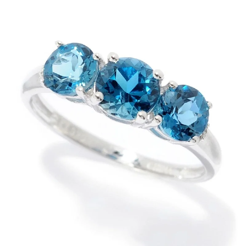 Women’s pearl engagement ring-Ster Silver London Blue Topaz Round Cut 3-Stone Ring