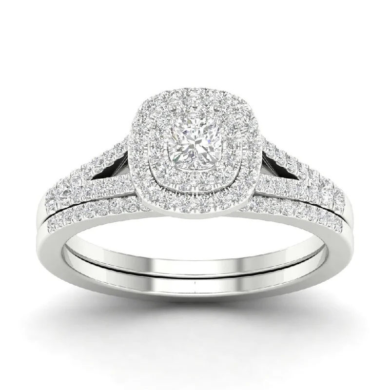 Women’s mixed metal ring-De Couer Sterling Silver 1/2ct TDW Diamond Halo Bridal Ring