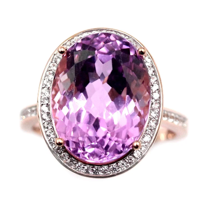 Women’s rose gold ring-14Kt Gold Rose Kunzite and White Natural Zircon Ring