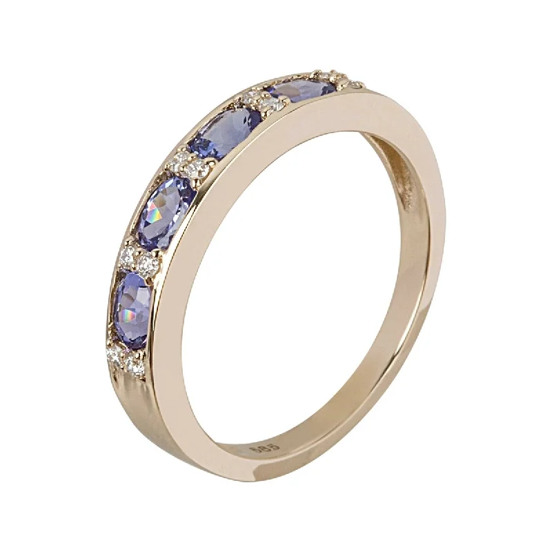 Women’s sapphire ring-14K Gold Tanzanite and Diamond Band Ring