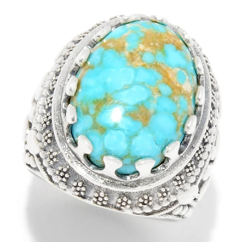 Women’s vintage engagement ring-Sterling Silver 18 x 13mm Oval Mine #8 Turquoise Textured Ring