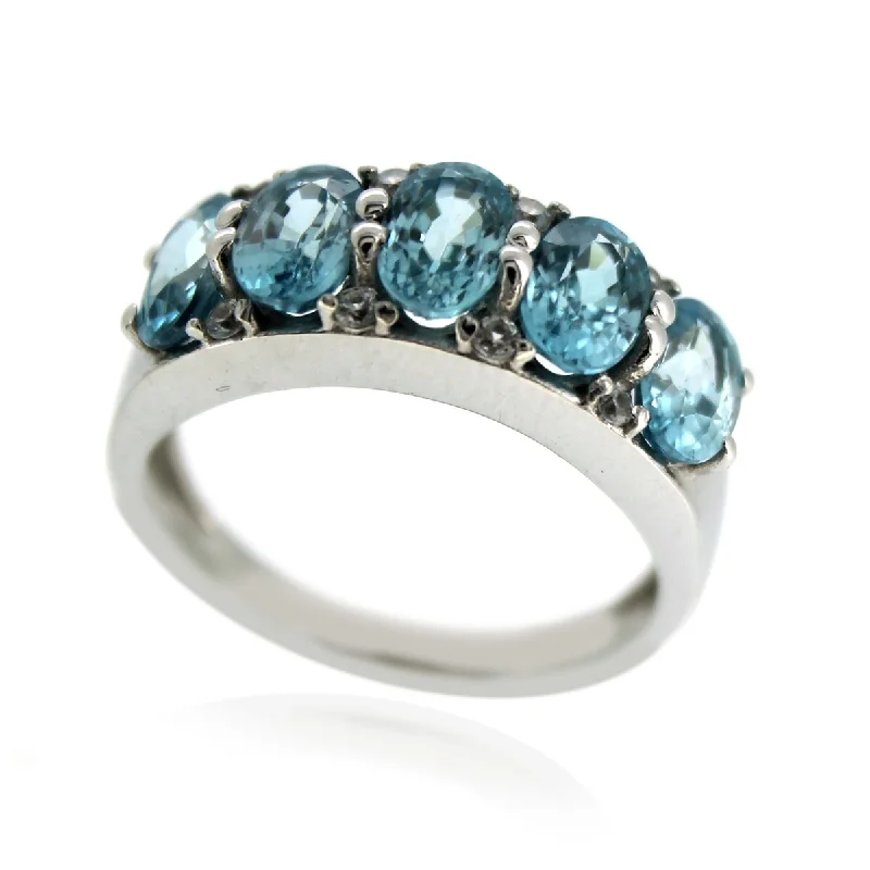 Women’s oval ring-925 Sterling Silver Blue Zircon 5-Stone Ring