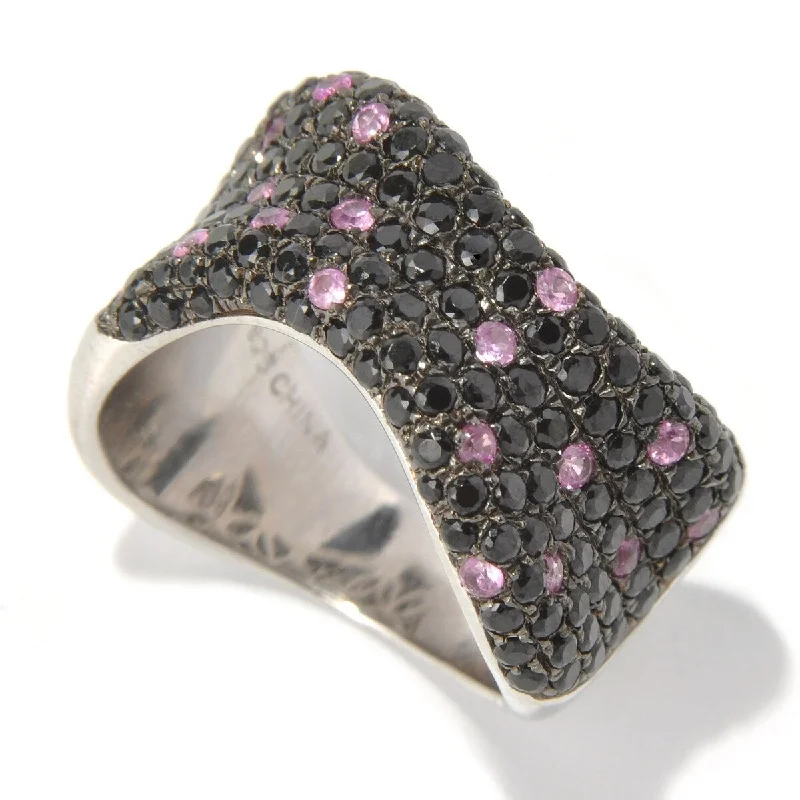 Women’s silver gemstone ring-925 Sterling Silver Black Spinel and White Zircon Gemstone Band Ring