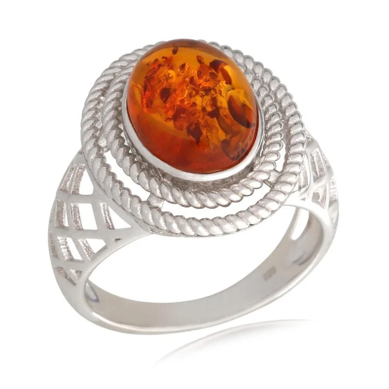 Women’s double band ring-925 Sterling Silver Baltic Amber Gemstone Solitaire Ring